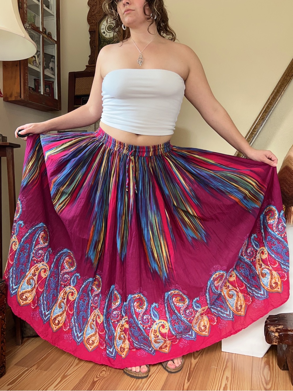 Sacred Threads Boho Rainbow Tie Dye Paisley Circle Maxi Skirt Cotton Festival